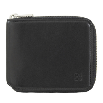 DUDU Skórzany Męskie portfel zapinany na suwak z blokadą RFID, Męskie portfel Bifold na suwak, mały z kieszenią na monety i 6 miejscami na karty