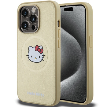 Hello Kitty HKHMP15LPGHCKD iPhone 15 Pro 6.1" złoty/gold hardcase Leather Kitty Head MagSafe