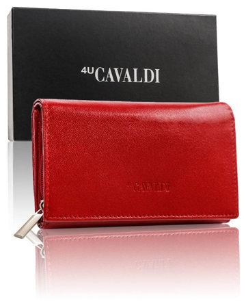 Podłużny portfel damski z klapką, skórzany portfel Cavaldi